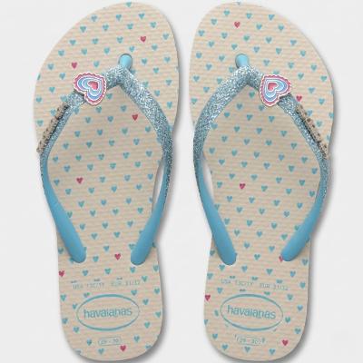 Chinelo Havaianas Slim Glitter II Infantil - Branco e Azul