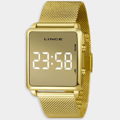 Relógio Lince Digital Led Quadrado Pulseira Mesh Feminino - Dourado
