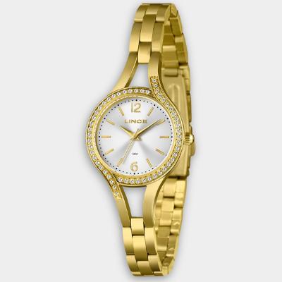 Relógio Lince Analógico Grace Pulseira Elos Cravejado Feminino - Dourado e Branco