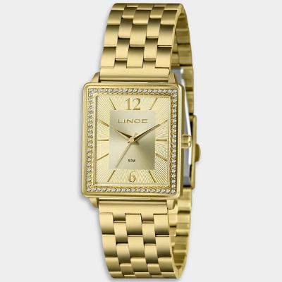 Relógio Lince Analógico Quadrado Pulseira Elos Cravejado Feminino - Dourado