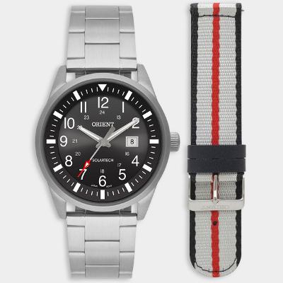 Relógio Orient Analógico Solartech 2 Pulseiras Masculino - Prata e Preto