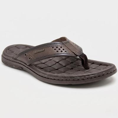 Chinelo Couro Pegada Anilina Masculino - Marrom Escuro