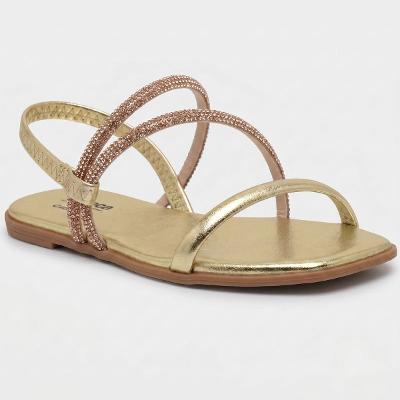 Rasteira Moleca Tira Strass Ana Castela Feminina - Dourado
