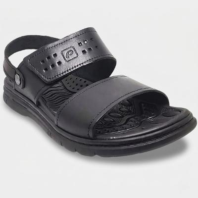Sandália Couro Pegada Anilina Tiras Autocolantes Masculina - Preto