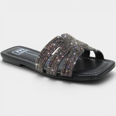 Rasteira Moleca Tiras Strass Ana Castela Feminina - Preto