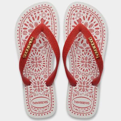 Chinelo Havaianas Top Bordado Flor Feminino - Branco e Vermelho