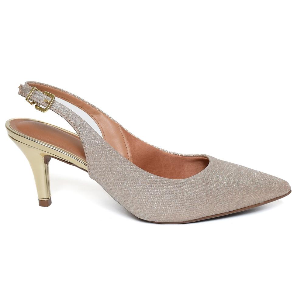 Scarpin Vizzano Slingback Gliter Salto Fino Médio - Dourado - 2