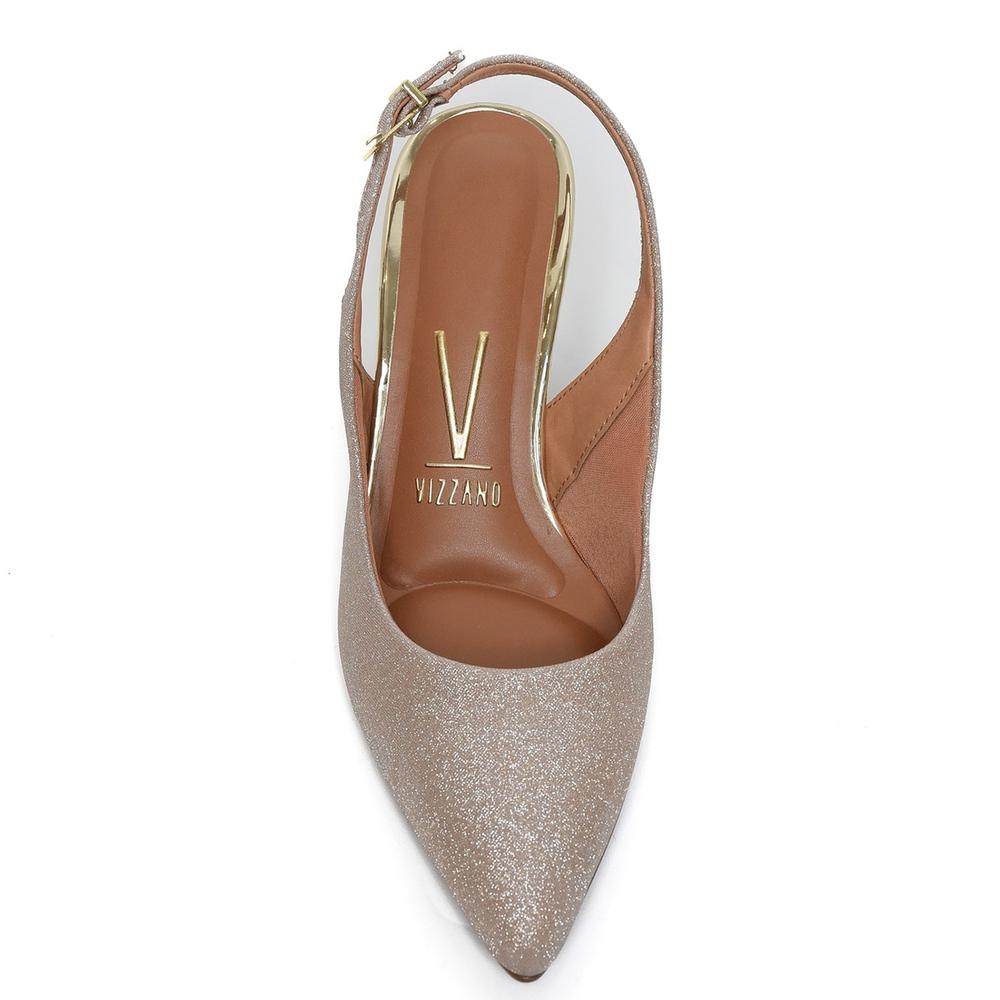 Scarpin Vizzano Slingback Gliter Salto Fino Médio - Dourado - 3