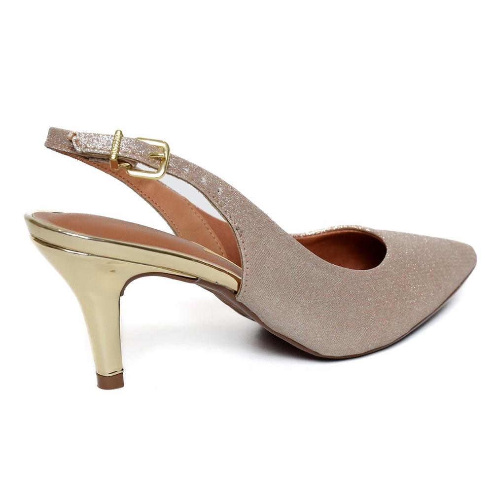 Scarpin Vizzano Slingback Gliter Salto Fino Médio - Dourado - 4