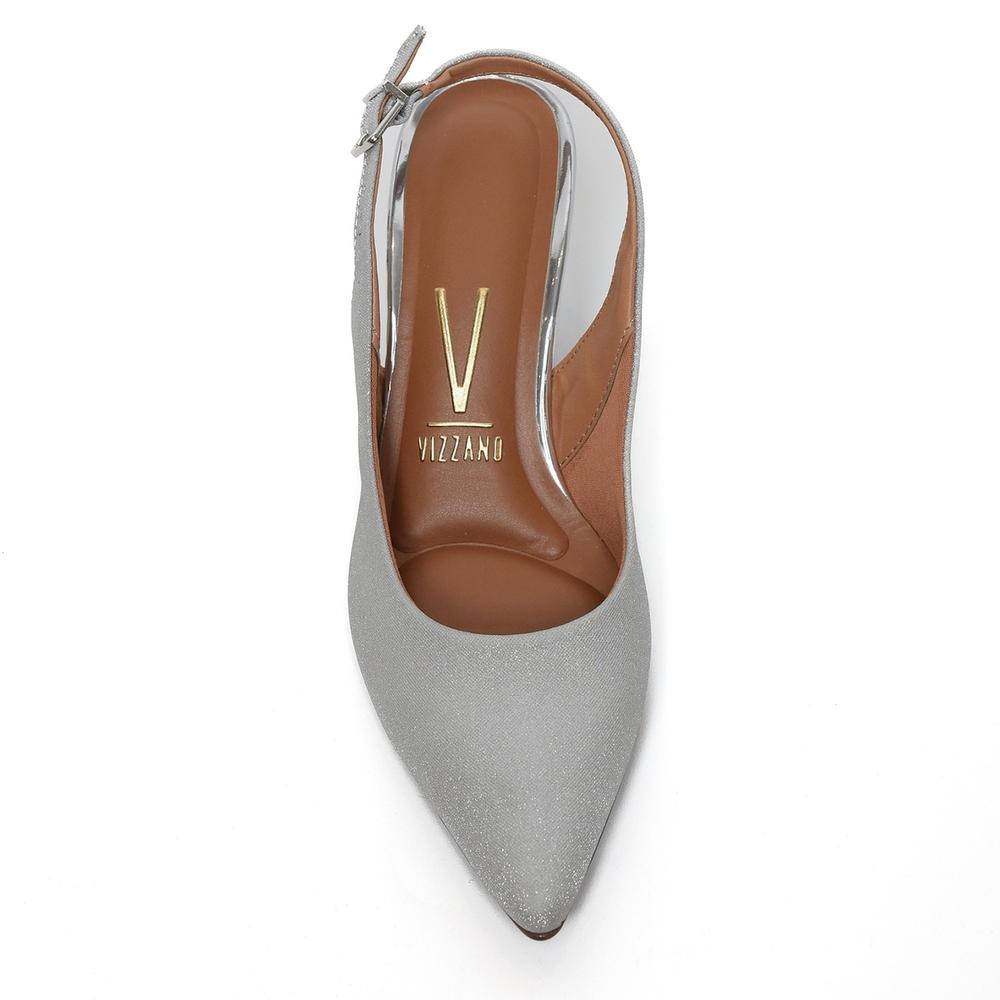 Scarpin Vizzano Slingback Gliter Salto Fino Médio - Prata - 3