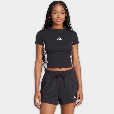 Camiseta Adidas 3 Barras Essentials Slim Feminina - Preto e Branco