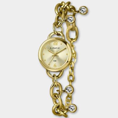 Relógio Lince Analógico Detalhe Pulseira Chain Feminino - Dourado