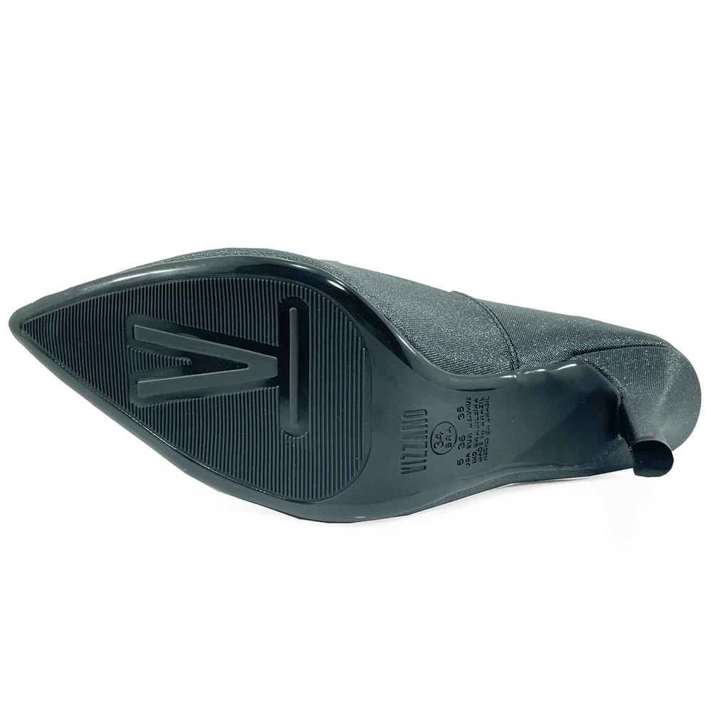 Scarpin Vizzano Napa Gliter Salto Alto Bico Fino - Preto - 2
