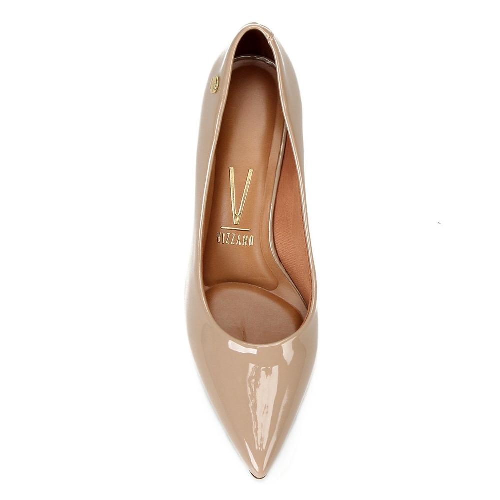 Scarpin Vizzano Bico Fino Salto Médio Verniz Feminino - Bege - 4