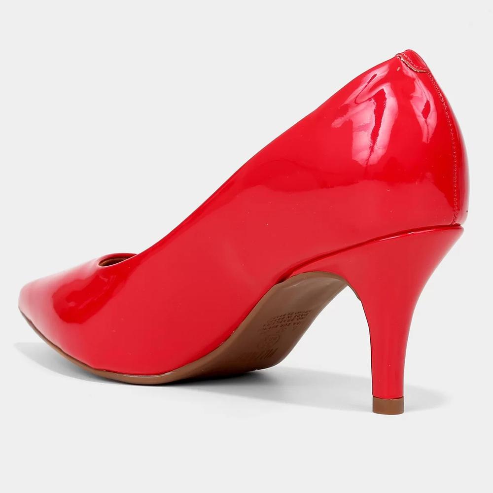 Scarpin Vizzano Bico Fino Salto Médio Verniz - Vermelho - 4