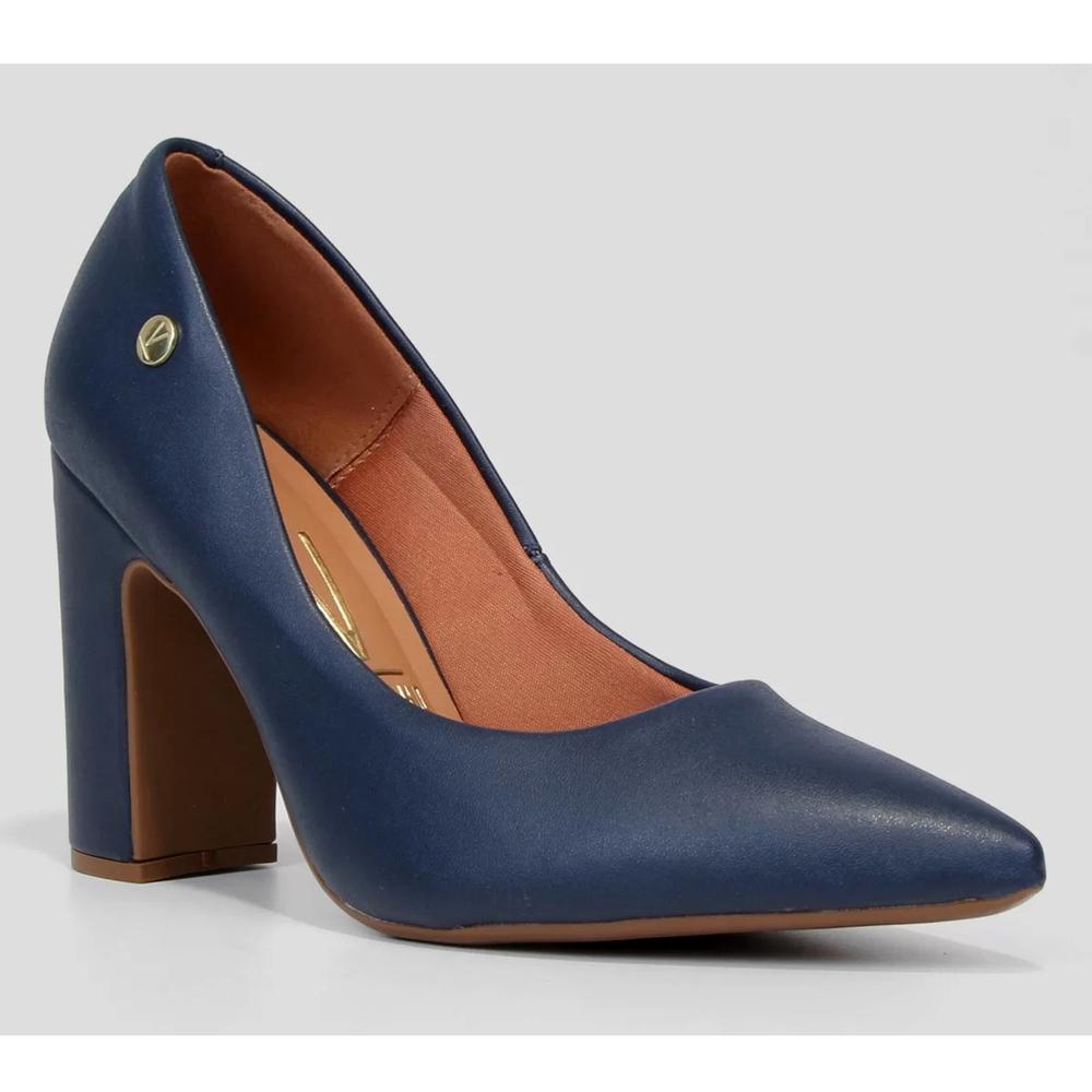 Scarpin Vizzano Bico Fino Salto Bloco Alto - Marinho - 1