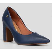 Scarpin Vizzano Bico Fino Salto Bloco Alto - Marinho - 1