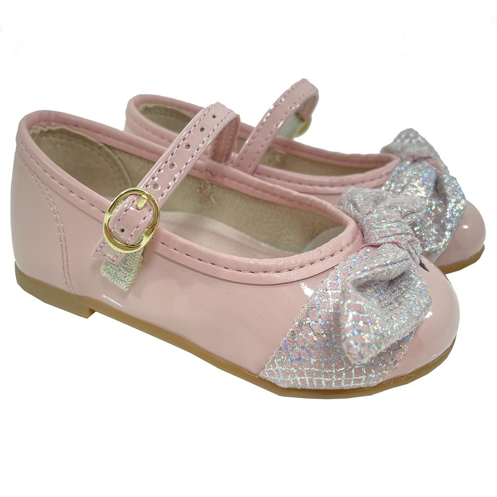 Sapatilha Boneca Molekinha Verniz Laço Holográfico - Rosa - 1