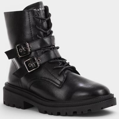 Bota Coturno Ramarim Fivela Tratorada Cano Médio Feminina - Preto