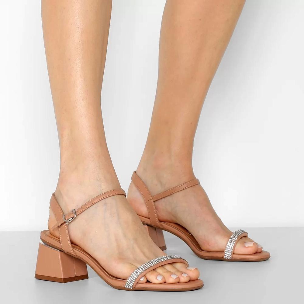 Sandália Vizzano Salto Bloco Brilho Feminina - Bege - 1