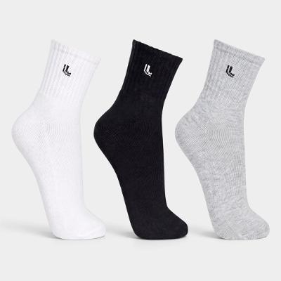 Kit 3 Pares Meia Cano Médio Atoalhada Lupo Masculina - Preto e Branco