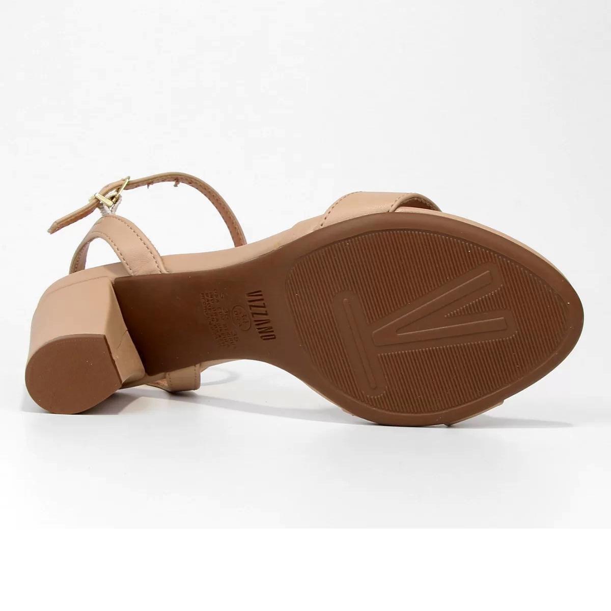 Sandália Vizzano Salto Médio Grosso Tira Feminina - Bege - 1