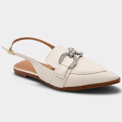 Sapatilha Vizzano Slingback Bico Fino Detalhe Strass Feminina - Off White