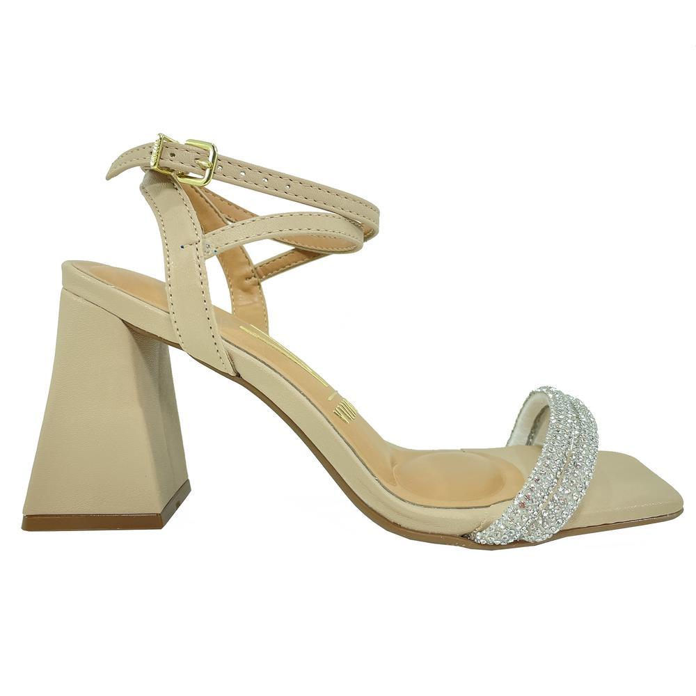 Sandália Vizzano Salto Bloco Strass Feminina - Bege - 2