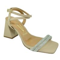Sandália Vizzano Salto Bloco Strass Feminina - Bege - 1