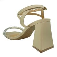 Sandália Vizzano Salto Bloco Strass Feminina - Bege
