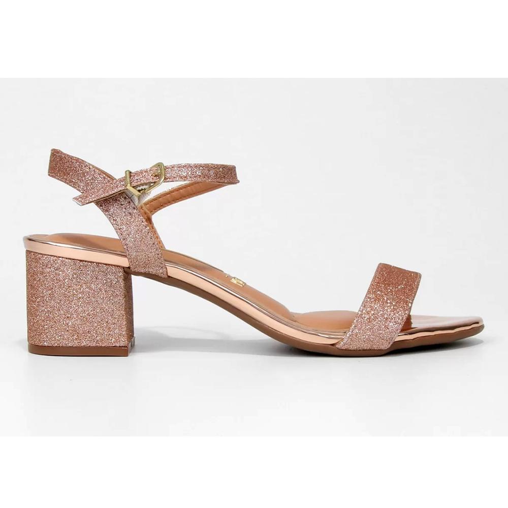 Sandália Vizzano Salto Bloco Metalizada Feminina - Rosê - 2