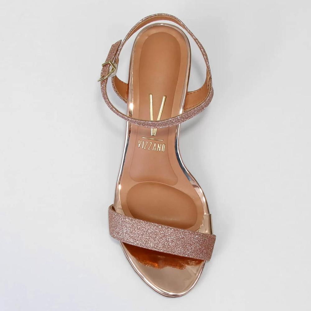 Sandália Vizzano Salto Bloco Metalizada Feminina - Rosê - 3