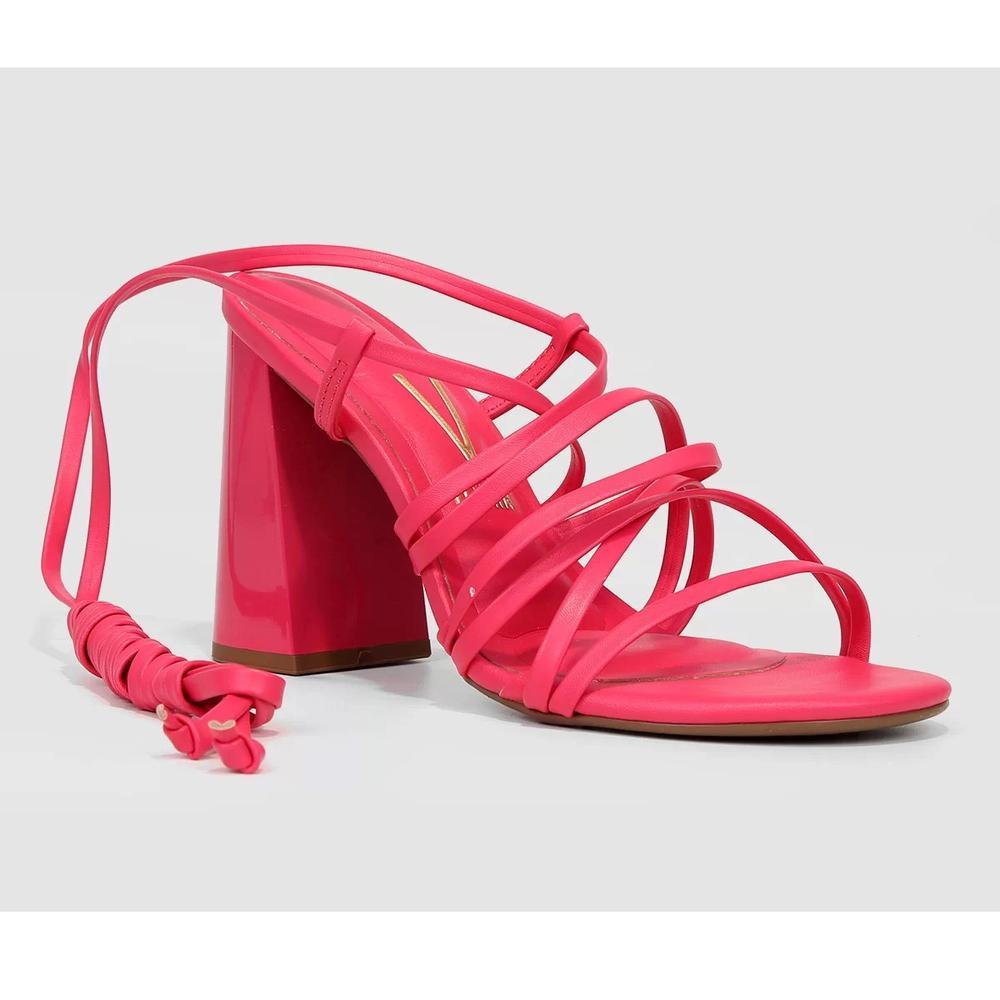 Sandália Vizzano Salto Bloco Alto Amarração Feminina - Rosa - 2