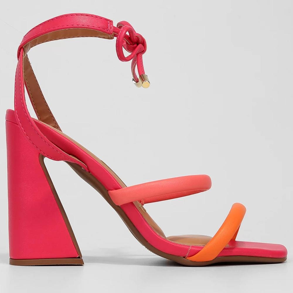 Sandália Vizzano Salto Bloco Amarração Feminina - Rosa e Laranja - 2