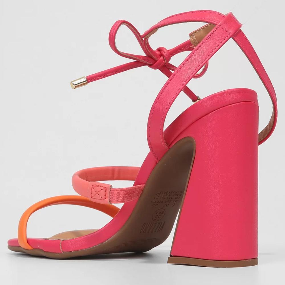 Sandália Vizzano Salto Bloco Amarração Feminina - Rosa e Laranja - 4