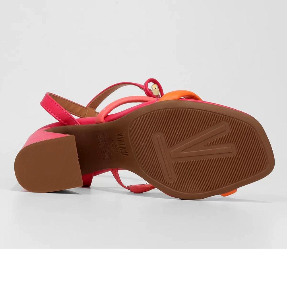 Sandália Vizzano Salto Bloco Amarração Feminina - Rosa e Laranja - 5