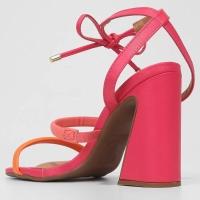 Sandália Vizzano Salto Bloco Amarração Feminina - Rosa e Laranja