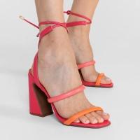 Sandália Vizzano Salto Bloco Amarração Feminina - Rosa e Laranja - 6