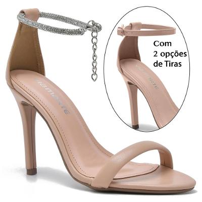 Sandália Via Marte Opção de Tira Strass Salto Alto - Nude
