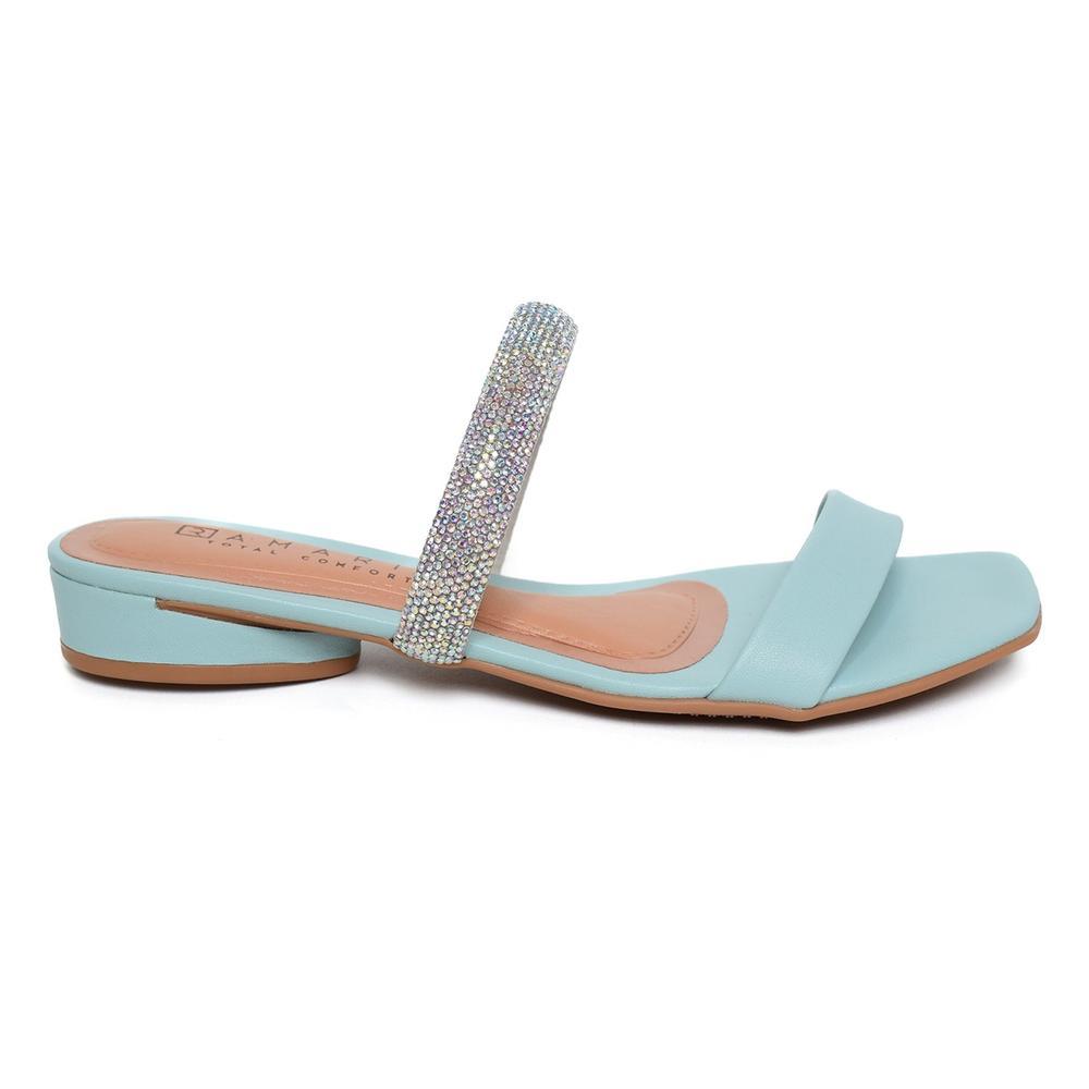 Sandália Rasteira Ramarim Strass Total Comfort - Azul Claro - 2
