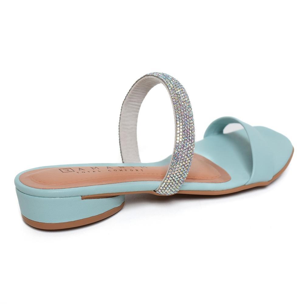 Sandália Rasteira Ramarim Strass Total Comfort - Azul Claro - 4