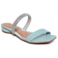 Sandália Rasteira Ramarim Strass Total Comfort - Azul Claro - 1