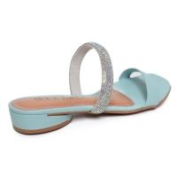 Sandália Rasteira Ramarim Strass Total Comfort - Azul Claro