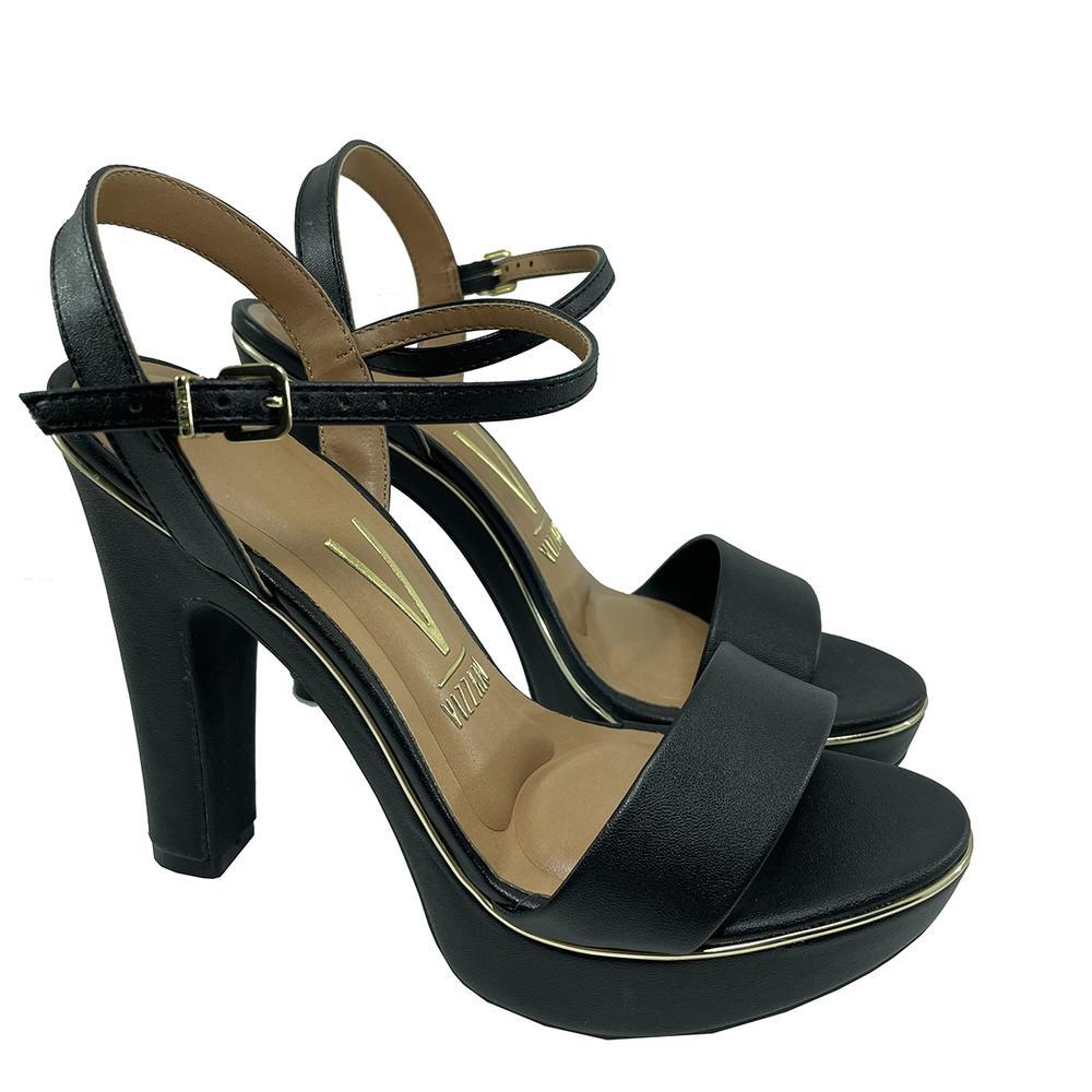 Sandália Meia Pata Vizzano Salto Grosso Alto Feminina - Preto e Dourado - 1