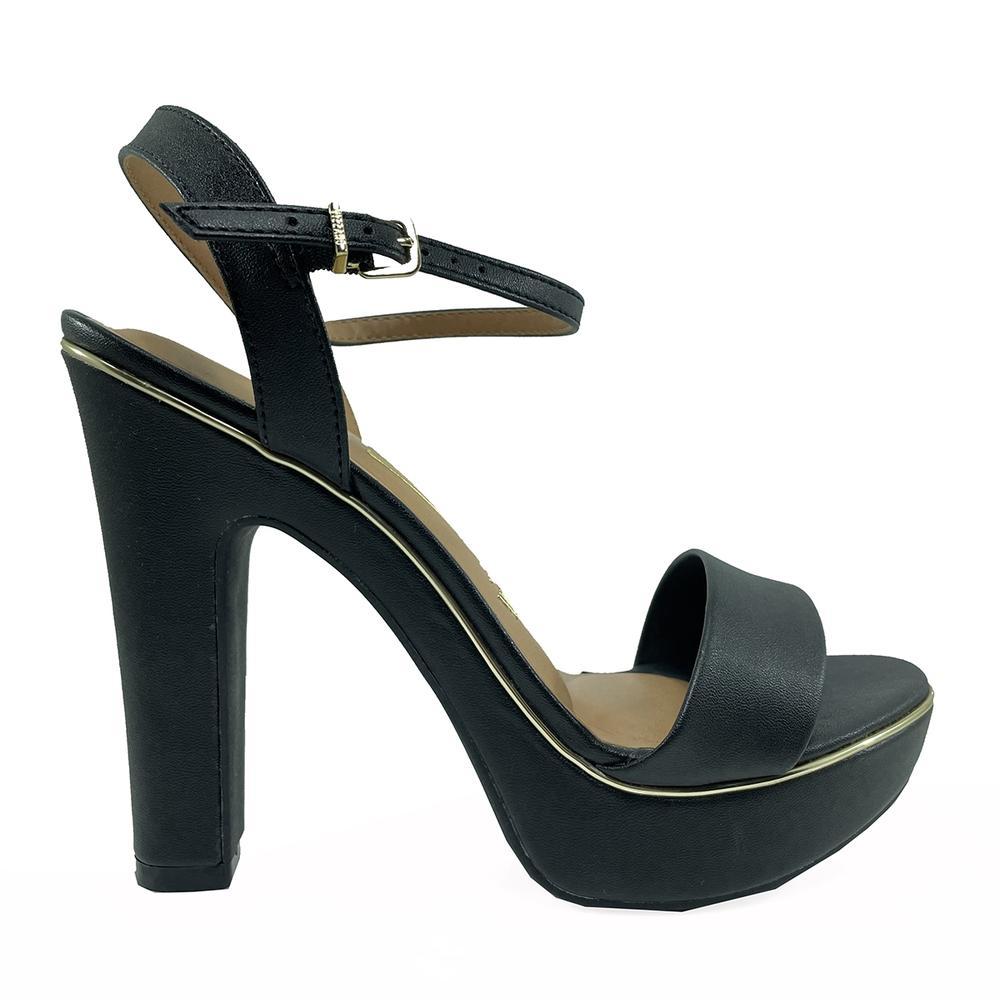 Sandália Meia Pata Vizzano Salto Grosso Alto Feminina - Preto e Dourado - 2