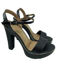 Sandália Meia Pata Vizzano Salto Grosso Alto Feminina - Preto e Dourado - 1