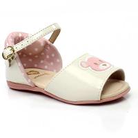 Sandália Infantil Molekinha Ursinho Menina - Creme e Rosa - 1