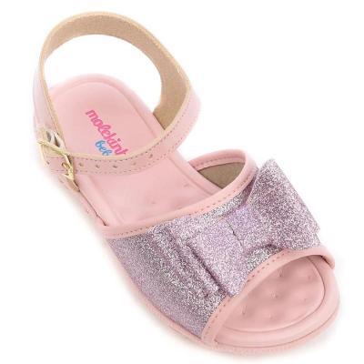 Sandália Infantil Molekinha Laço Gliter Mini - Prata e Rosa