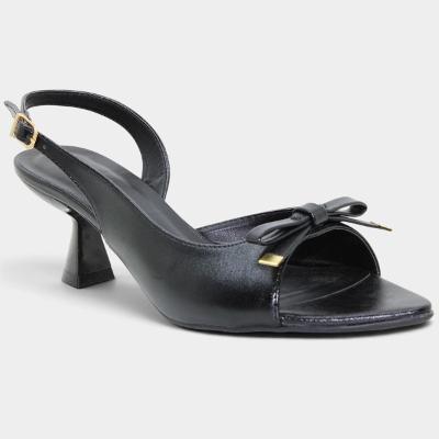 Sandália Casteliê Slingback Bico Fino Laço Feminina - Preto