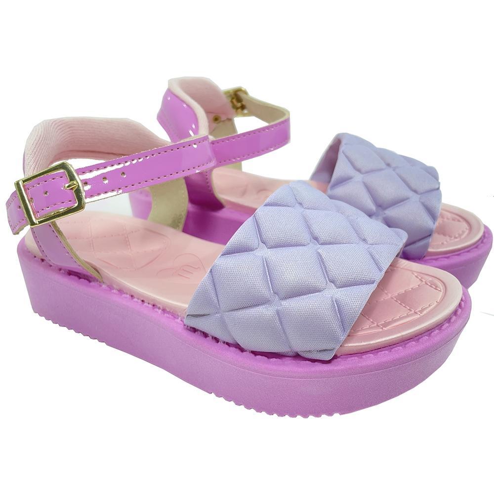 Sandália Infantil Molekinha Flatform Matelassê - Rosa e Lilás - 1